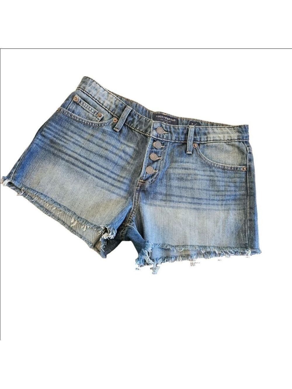 Women's Lucky Brand Denim Shorts Size 8 Blue, Exposed Button Closure